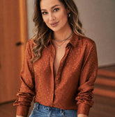 Polka Dots Seidenblusen für Damen, langärmelige Seidenbluse, Jacquard-Seidenhemd