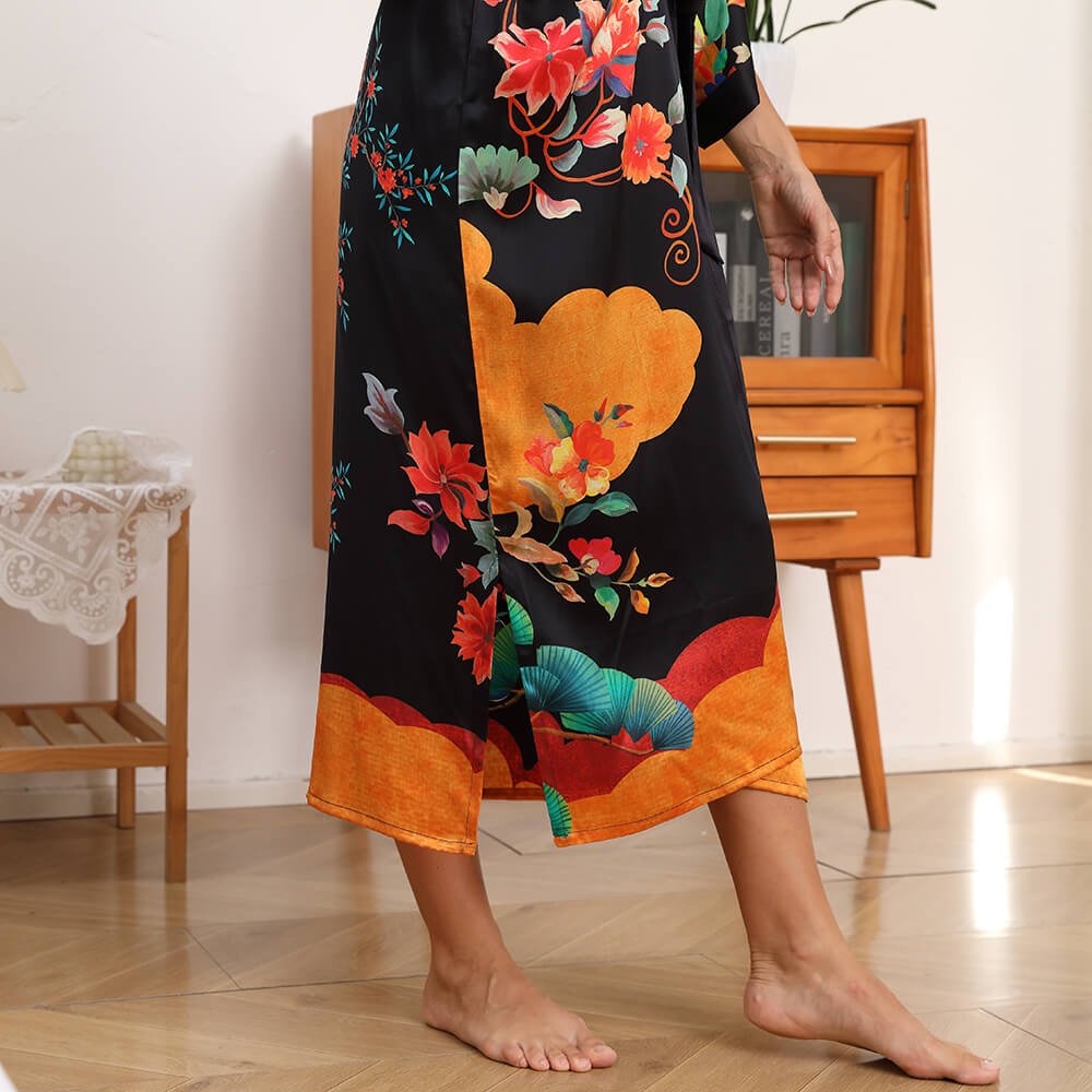100% Floral Nature - inspired Prints Silk Kimono Robe