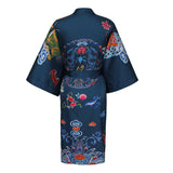 Short Crane And Dragon Print Pure Silk Kimono Robes