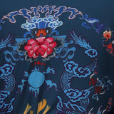 Short Crane And Dragon Print Pure Silk Kimono Robes