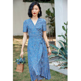 100% Pure Silk Vintage Style Dress Ladies Summer Chic Silk Dresses