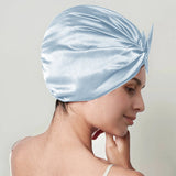 Women Elegant Bowknot Silk Sleep Caps Silk Bow Turban Light Blue M