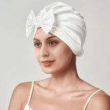 Women Elegant Bowknot Silk Sleep Caps Silk Bow Turban Ivory M