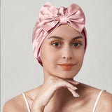 Women Elegant Bowknot Silk Sleep Caps Silk Bow Turban Pink M