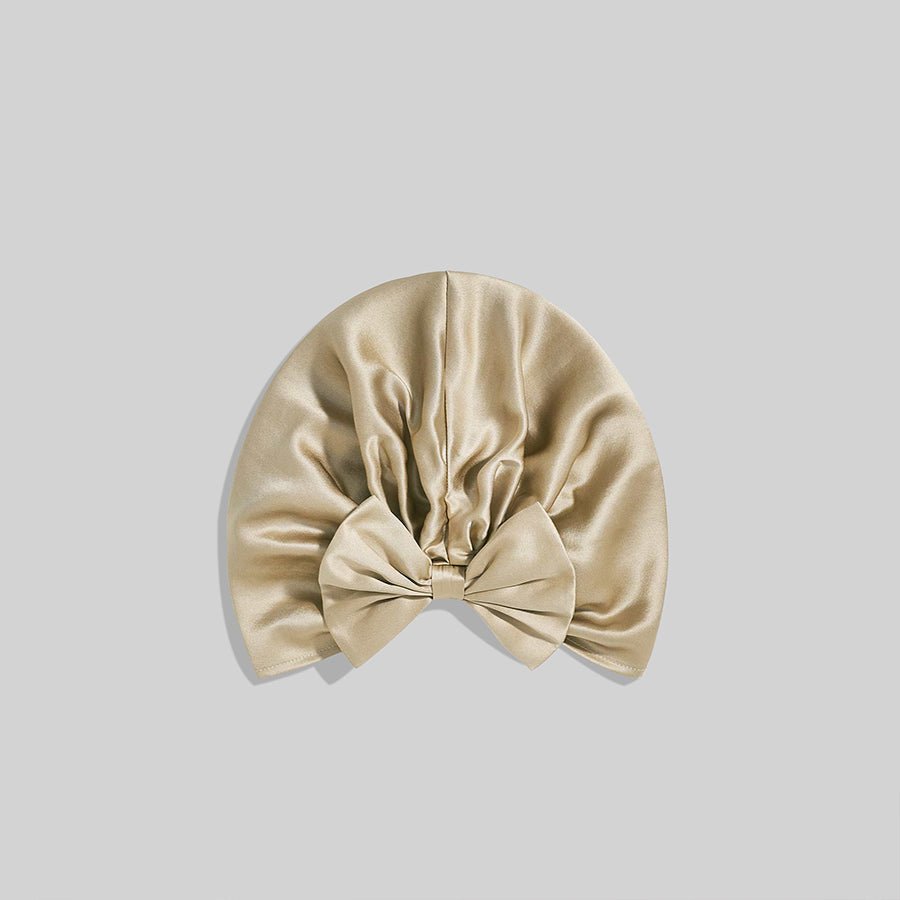Women Elegant Bowknot Silk Sleep Caps Silk Bow Turban Champagne M