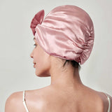 Women Elegant Bowknot Silk Sleep Caps Silk Bow Turban Pink M