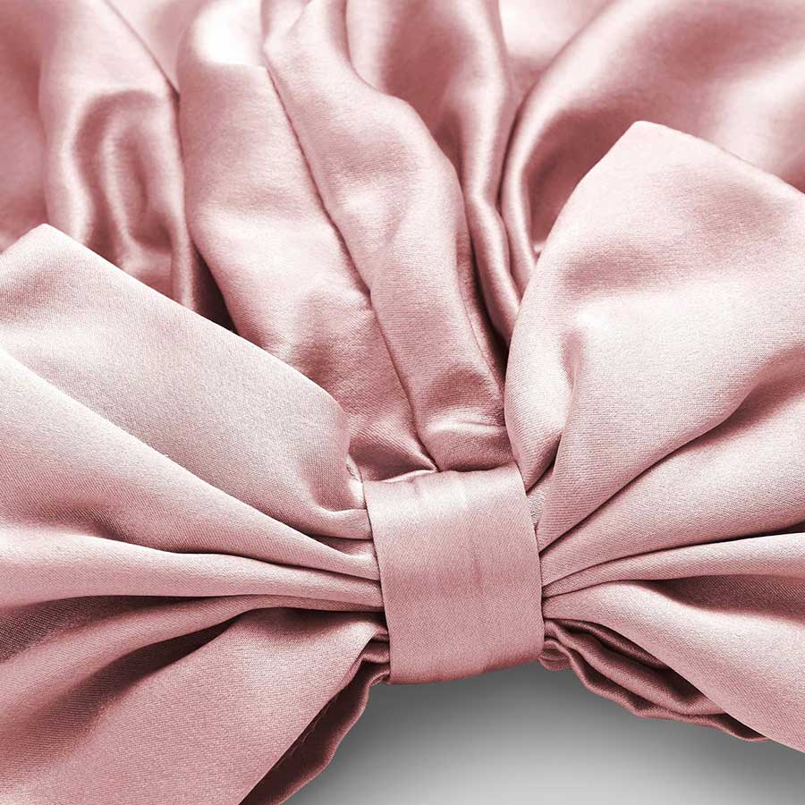 Women Elegant Bowknot Silk Sleep Caps Silk Bow Turban Pink M