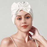 Women Elegant Bowknot Silk Sleep Caps Silk Bow Turban Ivory M