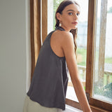 22 Momme Sleeveless Silk Shirt Silk Gathered Halter Top Burgundy XS