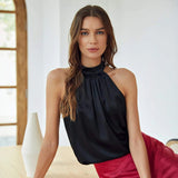 22 Momme Sleeveless Silk Shirt Silk Gathered Halter Top Burgundy XS