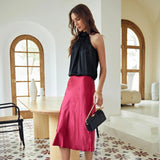 22 Momme Sleeveless Silk Shirt Silk Gathered Halter Top Burgundy XS