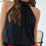 22 Momme Sleeveless Silk Shirt Silk Gathered Halter Top Burgundy XS