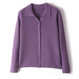 Damen-Cardigan aus reinem Kaschmir, Zopfmuster, Knopfleiste vorne, Rollkragenpullover aus Kaschmir