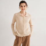 Damen-Cardigan aus reinem Kaschmir, Zopfmuster, Knopfleiste vorne, Rollkragenpullover aus Kaschmir