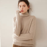 Rollkragen-Kaschmirpullover für Damen, langärmeliger Kaschmirpullover mit geripptem Saum
