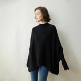 Damen-Kaschmir-Poncho-Pullover mit Ärmeln, gerippter Kaschmir-Umhang mit Stehkragen