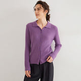 Damen-Cardigan aus reinem Kaschmir, Zopfmuster, Knopfleiste vorne, Rollkragenpullover aus Kaschmir