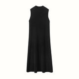 Ärmelloses Damen-Kaschmirkleid mit Stehkragen und Kaschmir-Strick-Midikleid