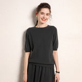 Womens Short Sleeve Cashmere Sweater Crew Neck Cashmere Knit Pullover