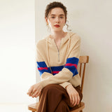 Womens Striped Cashmere Hoodie Half-Zip Cashmere Sweater