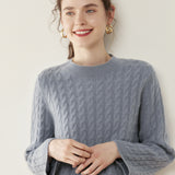 Womens Cable Knit Cashmere Sweater Crew Neck Cashmere Pullover Multi Colors