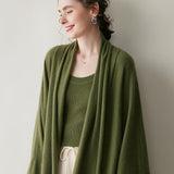 Damen-Kaschmir-Cardigan, vorne offen, drapierter, langärmliger Kaschmir-Strickpullover