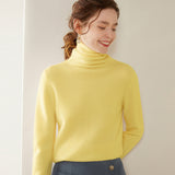Rollkragen-Kaschmirpullover für Damen, langärmeliger Kaschmirpullover mit geripptem Saum