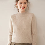Womens Cashmere Sweater Textured Knit Long Sleeve Mock Neck Cashmere Pullover