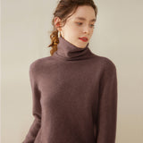 Rollkragen-Kaschmirpullover für Damen, langärmeliger Kaschmirpullover mit geripptem Saum