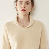 Womens Shawl Collar Cashmere Sweater V Neck Long Sleeve Cashmere Pullover
