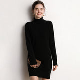 Rollkragen-Kaschmirkleid für Damen, langärmeliges Strick-Minipulloverkleid