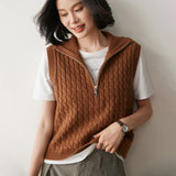 Womens Cable Knit Cashmere Vest Zip Mock Neck Cashmere Sweater Vest