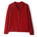 Damen-Cardigan aus reinem Kaschmir, Zopfmuster, Knopfleiste vorne, Rollkragenpullover aus Kaschmir