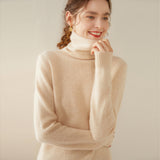 Rollkragen-Kaschmirpullover für Damen, langärmeliger Kaschmirpullover mit geripptem Saum