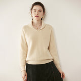 Womens Shawl Collar Cashmere Sweater V Neck Long Sleeve Cashmere Pullover