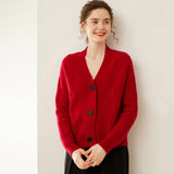 Strukturierter Damen-Kaschmirpullover mit V-Ausschnitt, Kaschmir-Knöpfe-Cardigan