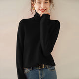 Rollkragen-Kaschmirpullover für Damen, langärmeliger Kaschmirpullover mit geripptem Saum