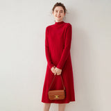 Womens Mock Neck Cashmere Dress Cashmere Midi Dress Bottom Dress