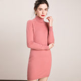 Rollkragen-Kaschmirkleid für Damen, langärmeliges Strick-Minipulloverkleid
