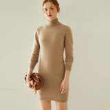 Rollkragen-Kaschmirkleid für Damen, langärmeliges Strick-Minipulloverkleid