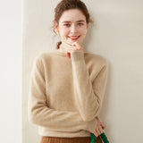 Rollkragen-Kaschmirpullover für Damen, langärmeliger Kaschmirpullover mit geripptem Saum