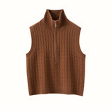 Womens Cable Knit Cashmere Vest Zip Mock Neck Cashmere Sweater Vest