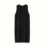 Womens Cashmere Vest Dress V Neck Cable Knit Sleeveless Cashmere Midi Dress