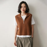 Womens Cable Knit Cashmere Vest Zip Mock Neck Cashmere Sweater Vest