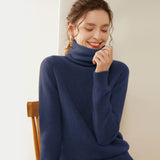 Rollkragen-Kaschmirpullover für Damen, langärmeliger Kaschmirpullover mit geripptem Saum