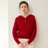 Kaschmir-Henley-Pullover aus Kaschmir mit Zopfmuster für Damen