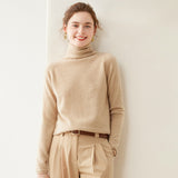 Rollkragen-Kaschmirpullover für Damen, langärmeliger Kaschmir-Strickpullover