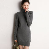 Rollkragen-Kaschmirkleid für Damen, langärmeliges Strick-Minipulloverkleid
