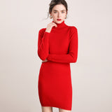 Rollkragen-Kaschmirkleid für Damen, langärmeliges Strick-Minipulloverkleid