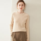 Womens Crew Neck Cashmere Sweater Ribbed Texture Cashmere Pullover